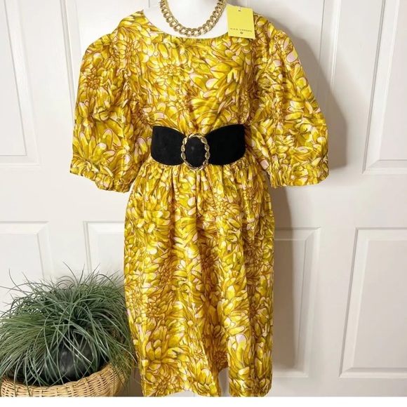 NWT Kika Vargas Gold Mum Puff Sleeve Dress with Pockets - Picture 9 of 12